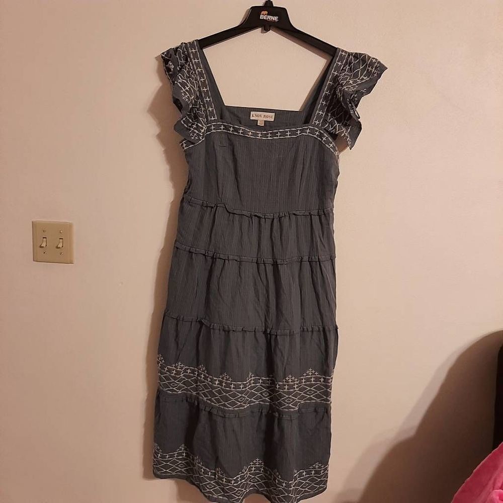 Knox rose large embroidered dress ruffle sleeve tiered skirt